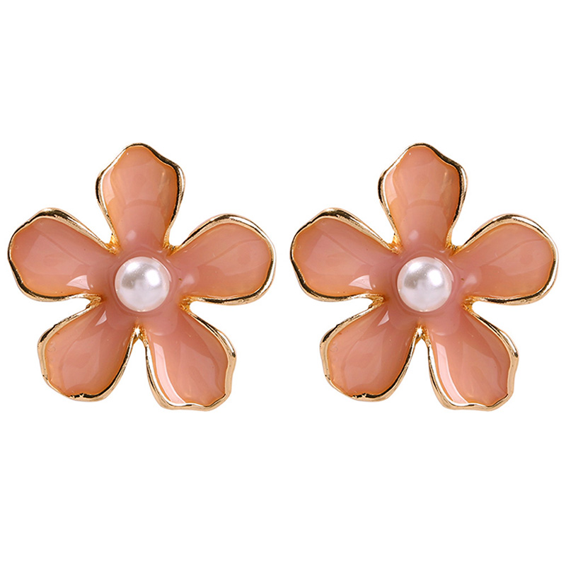 Fashion Pink Alloy Pearl Flower Earrings,Stud Earrings
