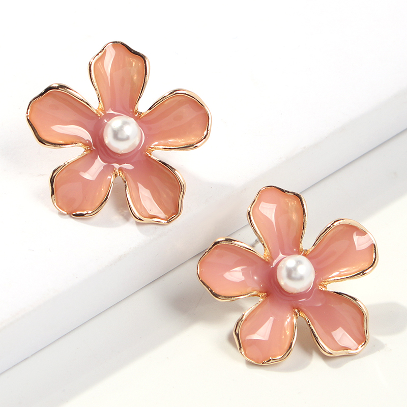 Fashion Pink Alloy Pearl Flower Earrings,Stud Earrings