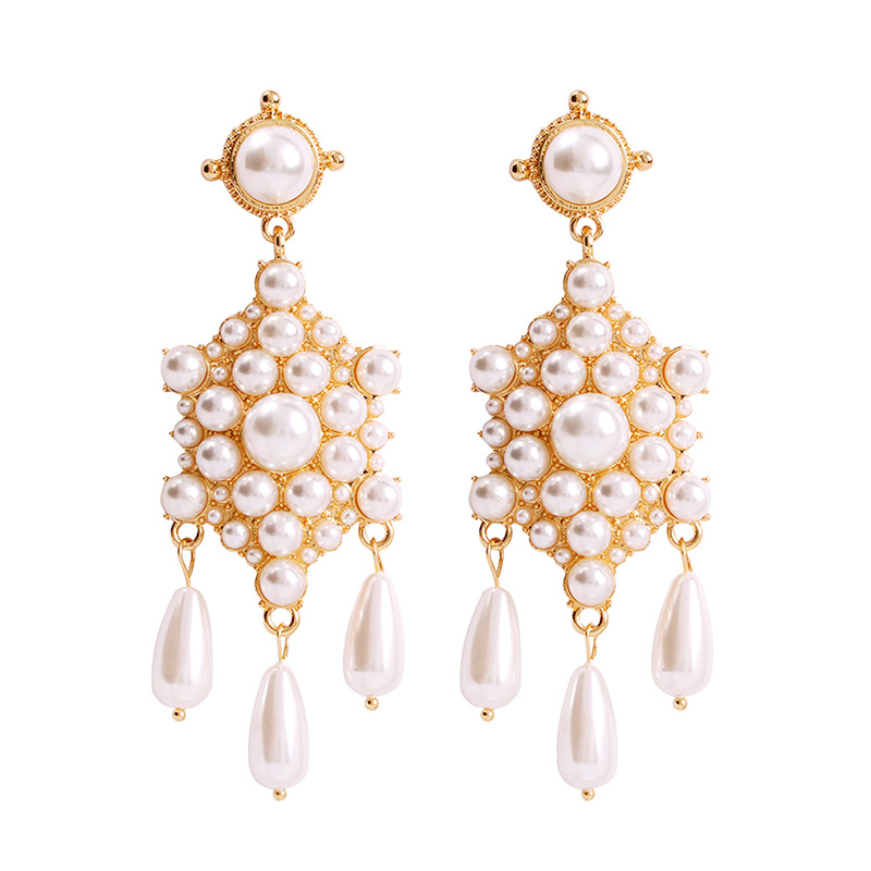 Fashion White Alloy Pearl Tassel Earrings,Drop Earrings