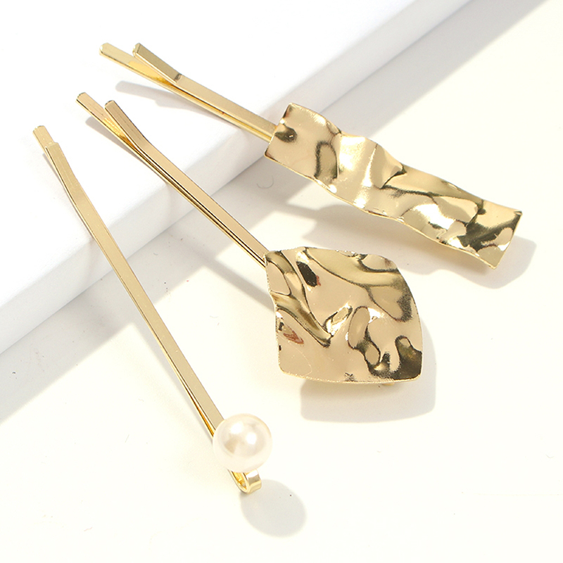 Fashion Irregular Rectangular Three-piece Set Alloy Diamond Pearl Hair Clip Set,Hairpins