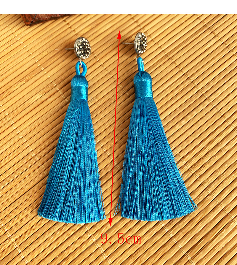 Fashion Lake Blue Alloy Studded Tassel Earrings,Drop Earrings