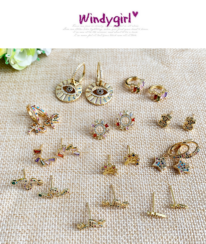 Fashion Gold Copper Inlaid Zircon Lightning Stud Earrings,Earrings