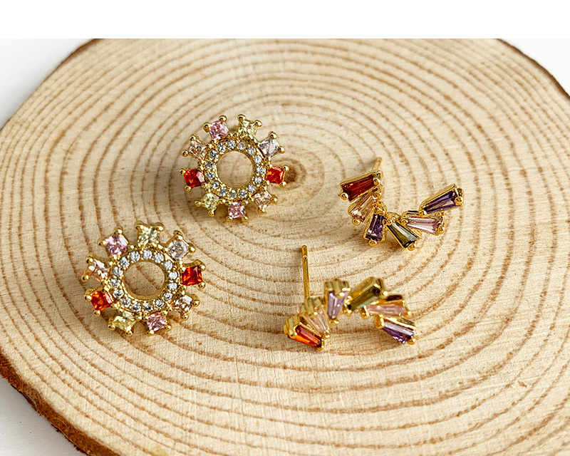 Fashion Gold Copper Inlaid Zircon Round Earrings,Earrings