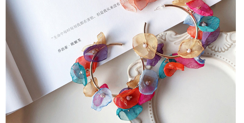 Fashion Light Color + Deep Powder Ink Flower Ring Stitching Stud Earrings,Hoop Earrings