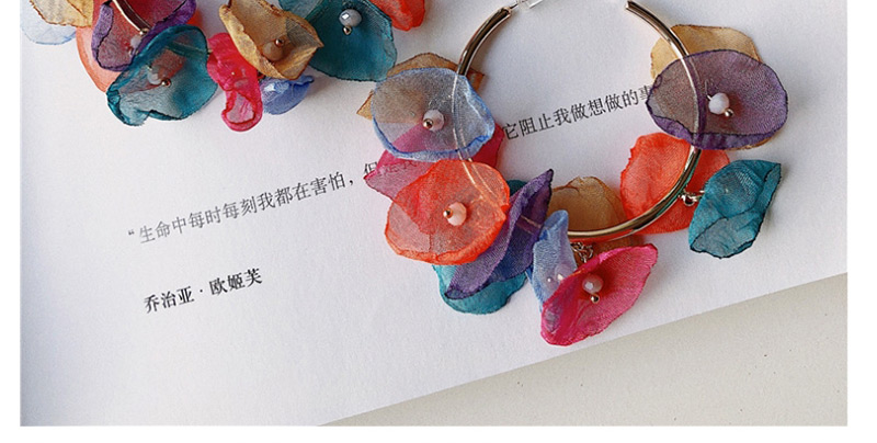 Fashion Light Color + Deep Powder Ink Flower Ring Stitching Stud Earrings,Hoop Earrings
