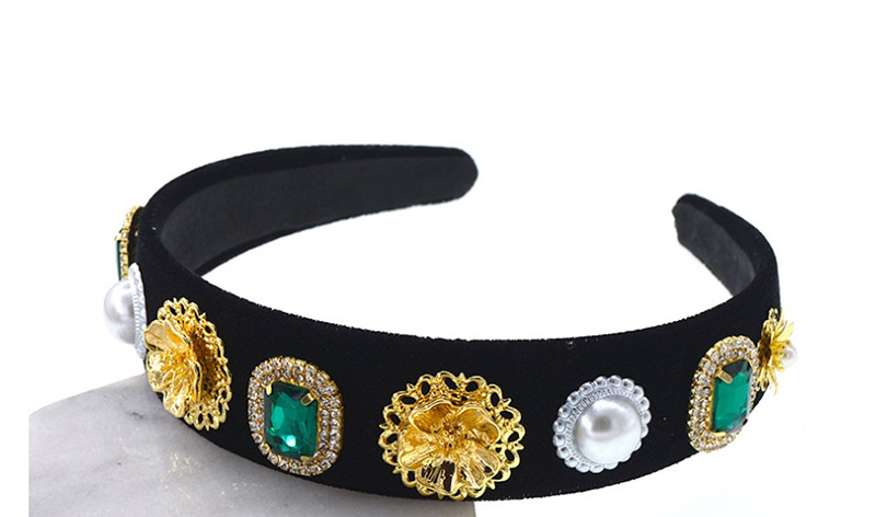 Fashion Black Star Diamond Gems Geometric Petals Pearl Leaves Headband,Head Band