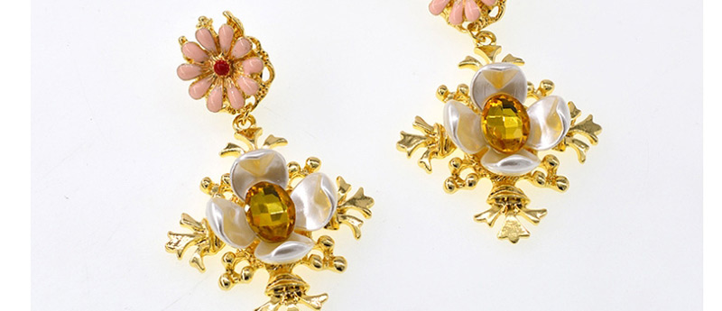 Fashion Gold Chrysanthemum Diamond Earrings,Drop Earrings