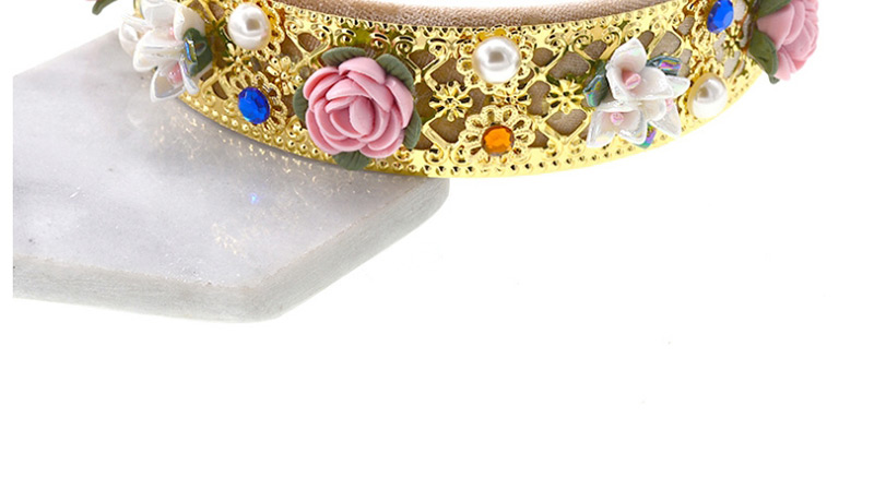 Fashion Gold Ceramic Flower Crystal Gemstone Pearl Flower Headband,Head Band