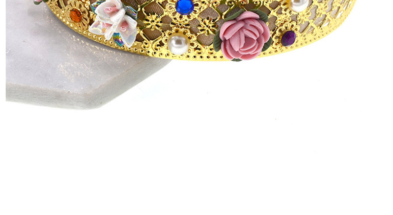 Fashion Gold Ceramic Flower Crystal Gemstone Pearl Flower Headband,Head Band