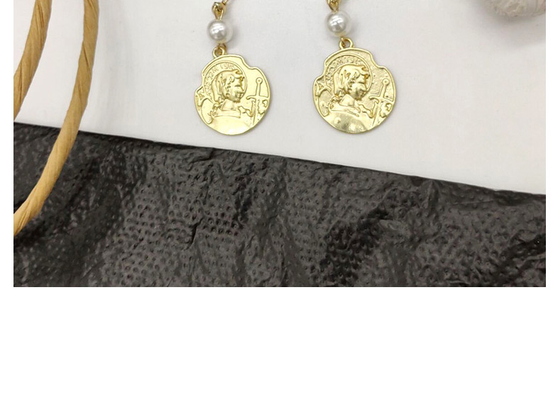 Fashion Gold Pearl Metal Coin Beauty Head Stud Earrings,Drop Earrings