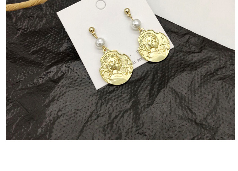 Fashion Gold Pearl Metal Coin Beauty Head Stud Earrings,Drop Earrings