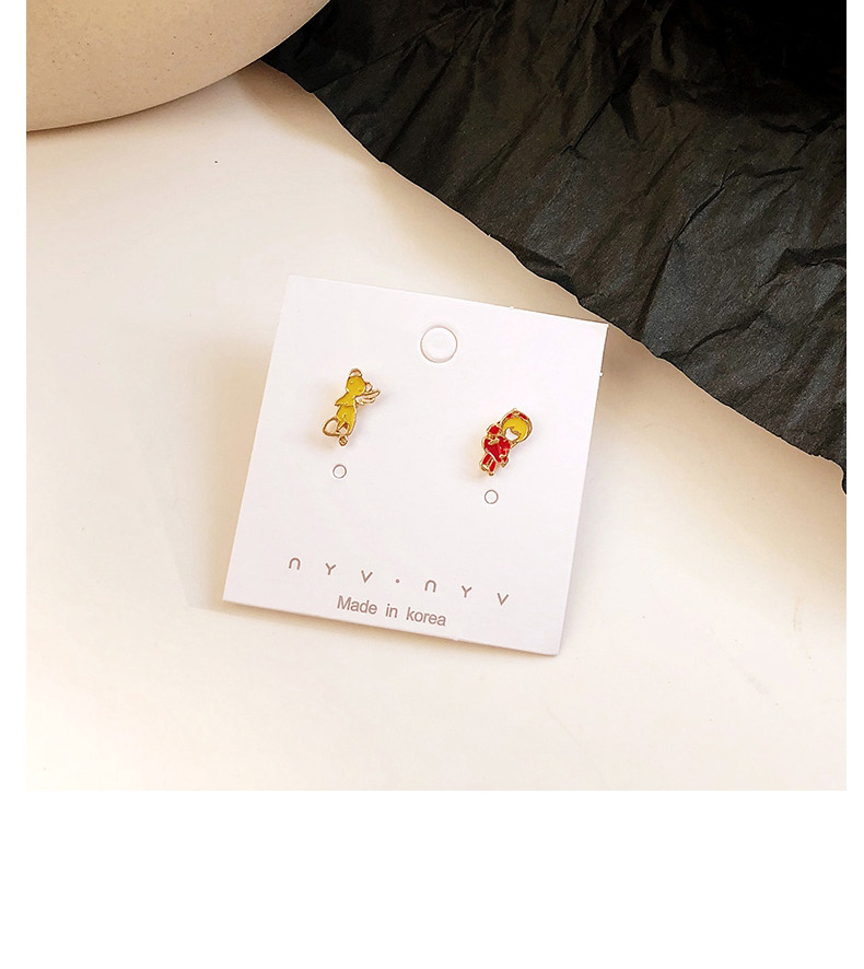 Fashion Red + Yellow Cartoon Stars Moon Asymmetric Drop Glaze Earrings,Stud Earrings
