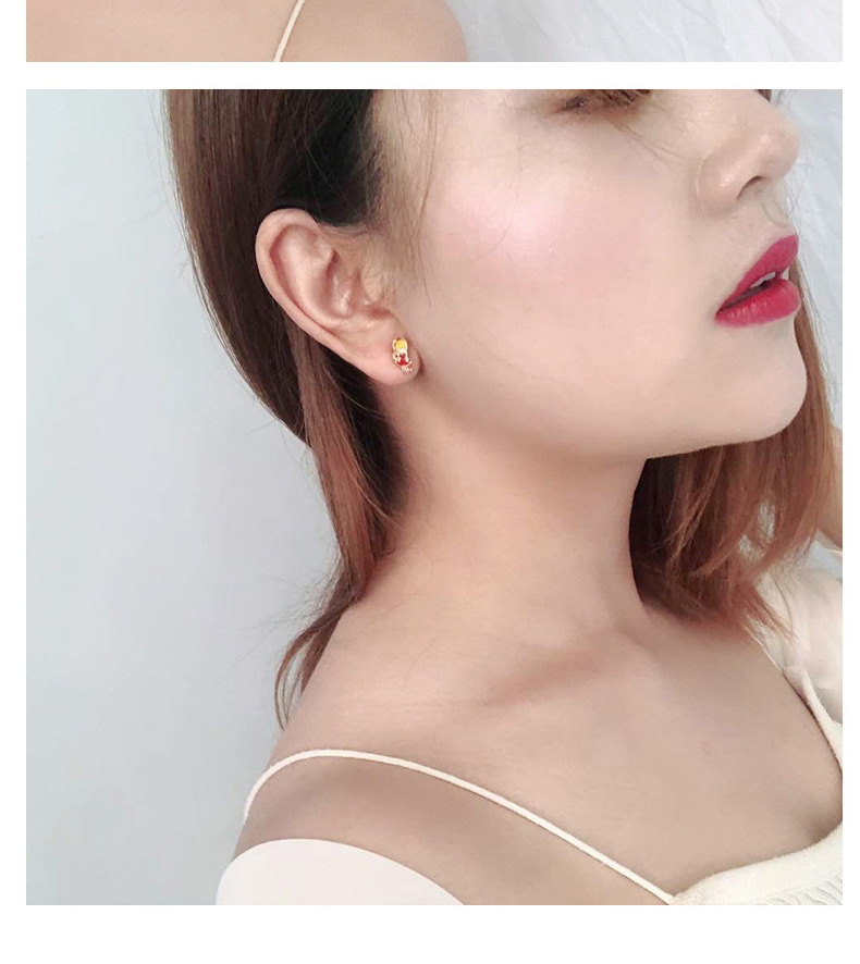 Fashion Red + White Cartoon Stars Moon Asymmetric Drop Glaze Earrings,Stud Earrings