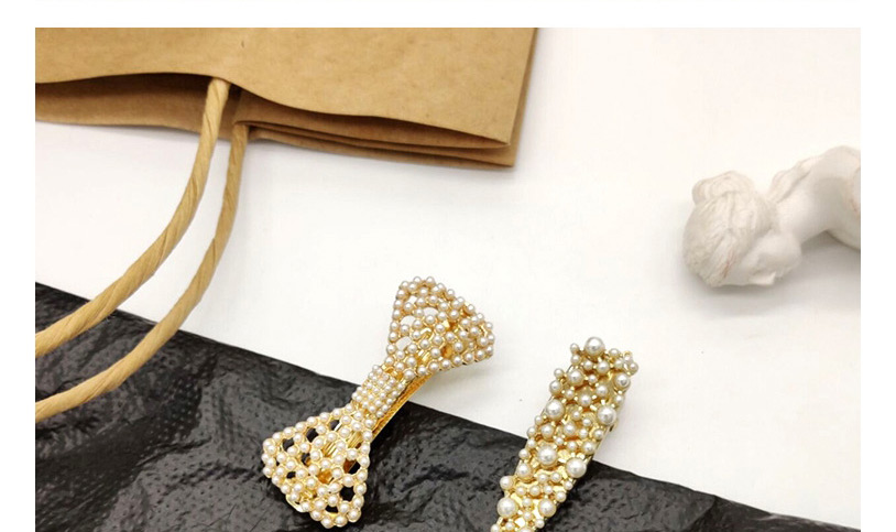 Fashion Gold Pearl Bow Earrings Openwork Hair Clip Set,Hairpins
