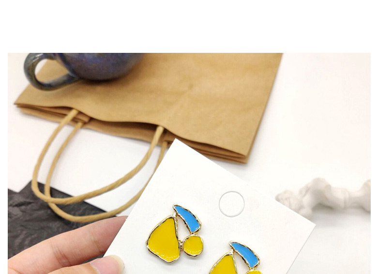 Fashion Yellow Geometric Mosaic Drop Glaze Irregular Contrast Earrings,Stud Earrings