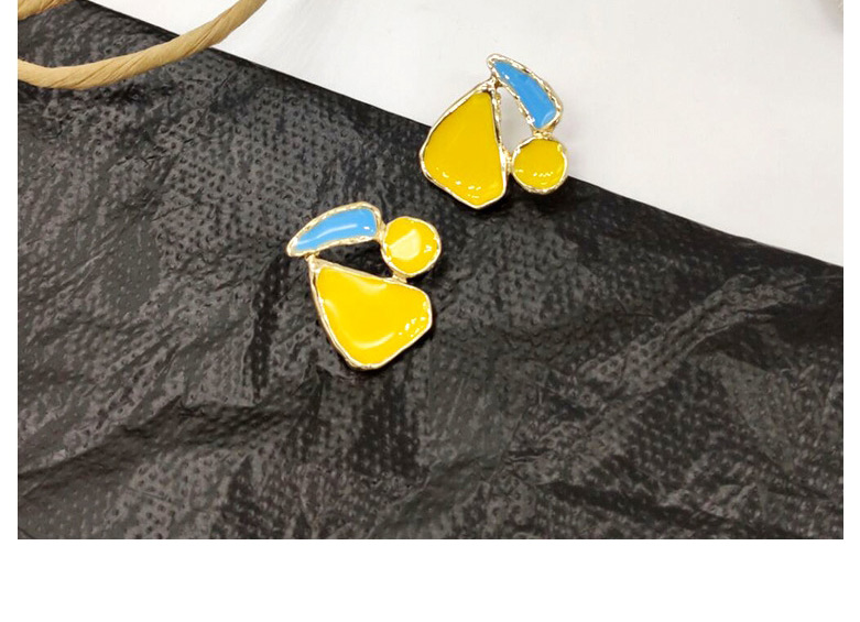 Fashion Yellow Geometric Mosaic Drop Glaze Irregular Contrast Earrings,Stud Earrings