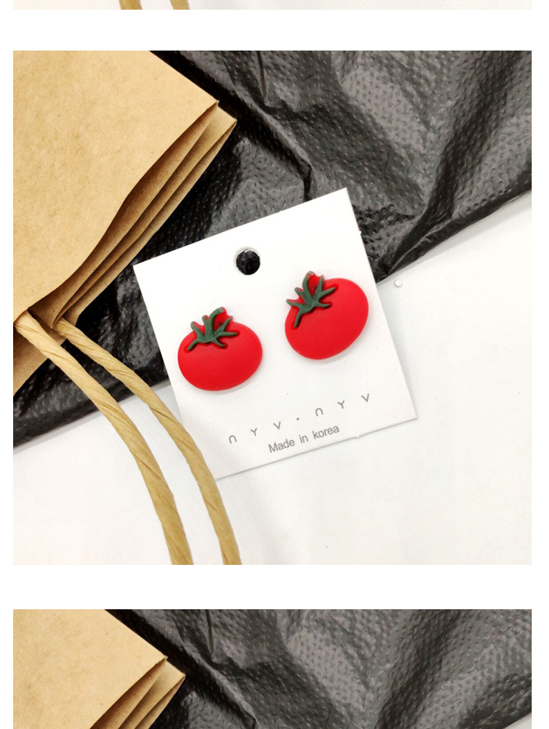 Fashion Strawberry Red  Silver Needle Fruit And Vegetable Earrings,Stud Earrings