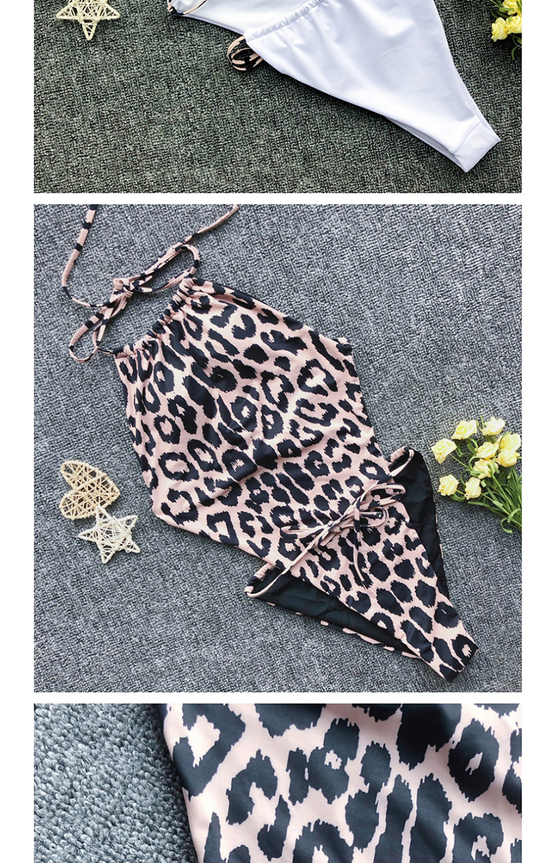 Fashion Leopard Drawstring Contrast Print One-piece Swimsuit,One Pieces