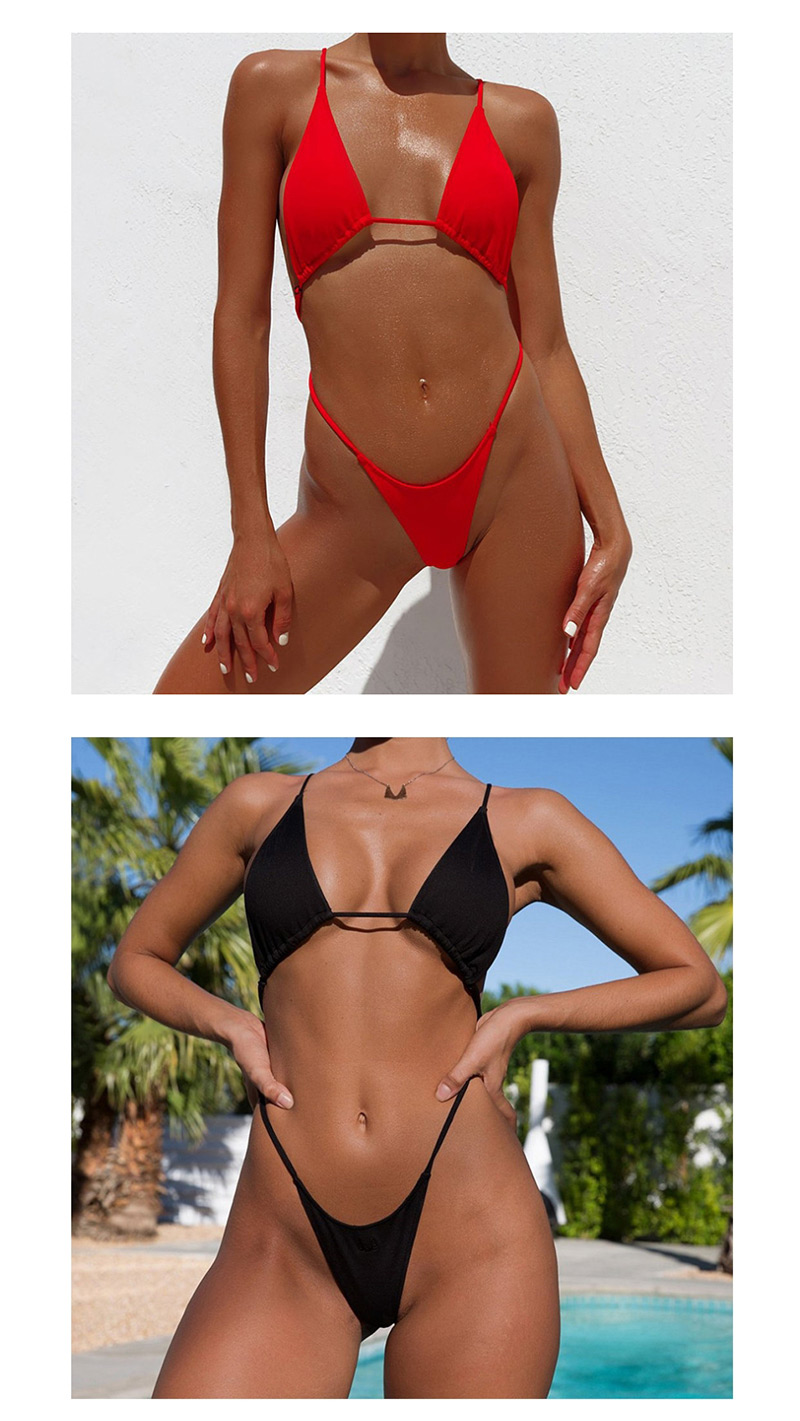 Fashion Black Open Back Solid Color Triangle Package One-piece Swimsuit,One Pieces