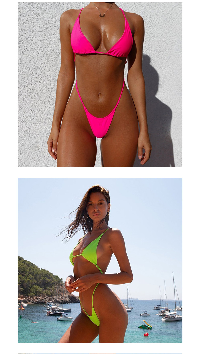 Fashion Fluorescent Green Open Back Solid Color Triangle Package One-piece Swimsuit,One Pieces