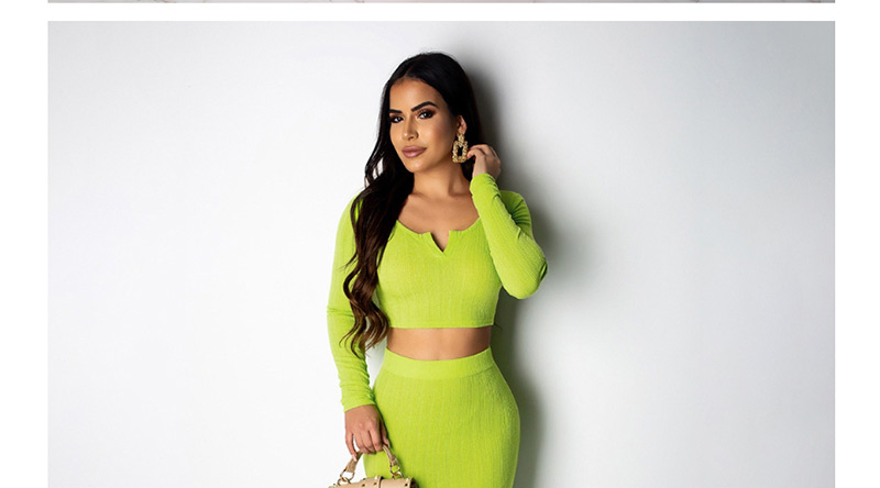 Fashion Green Small V-neck Top + Skirt Two-piece Suit,Tank Tops & Camis