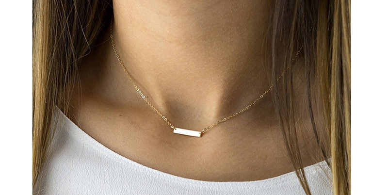 Fashion Rose Gold Geometric Rectangular Stainless Steel Necklace,Necklaces