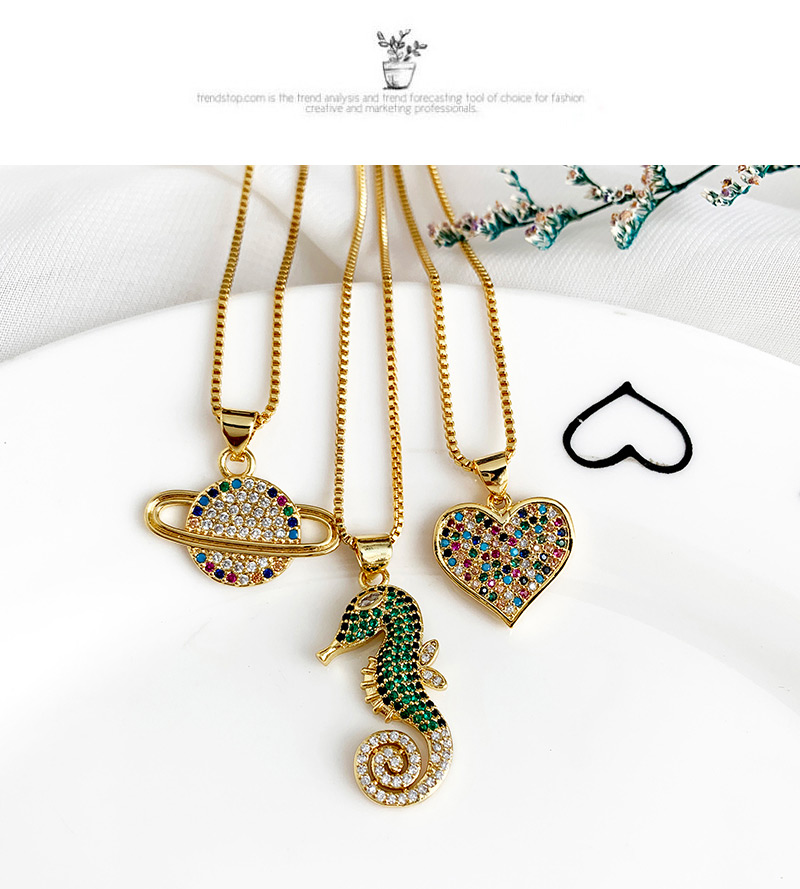 Fashion Gold Copper Inlaid Zircon Hippocampus Necklace,Necklaces