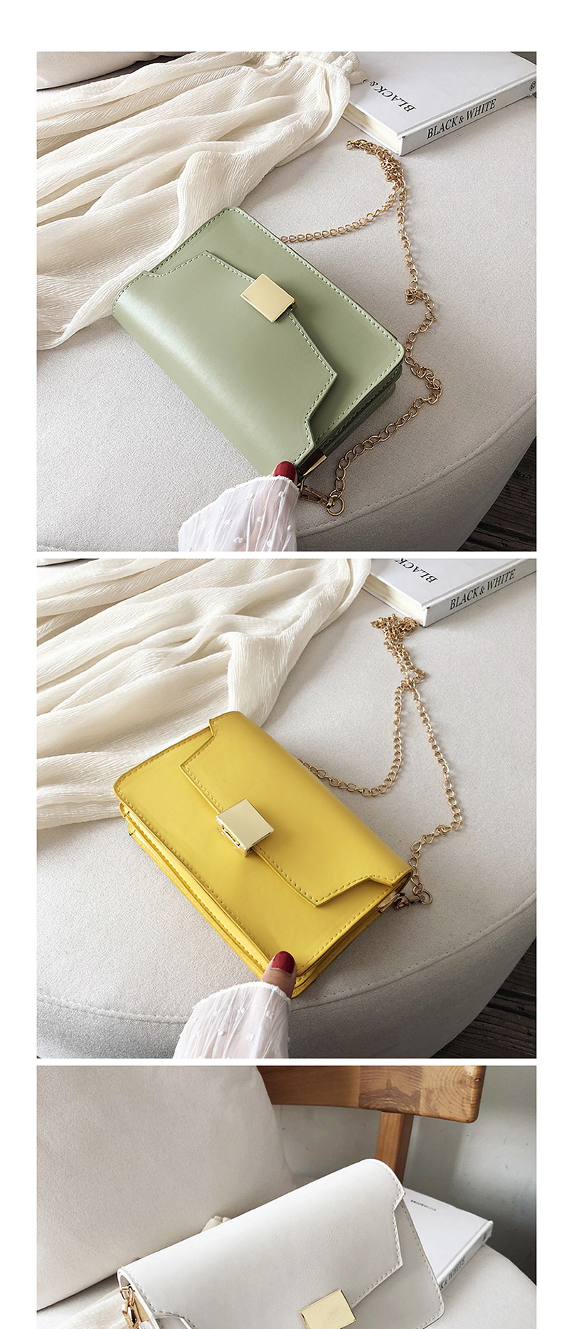  Yellow Chain Shoulder Bag,Messenger bags