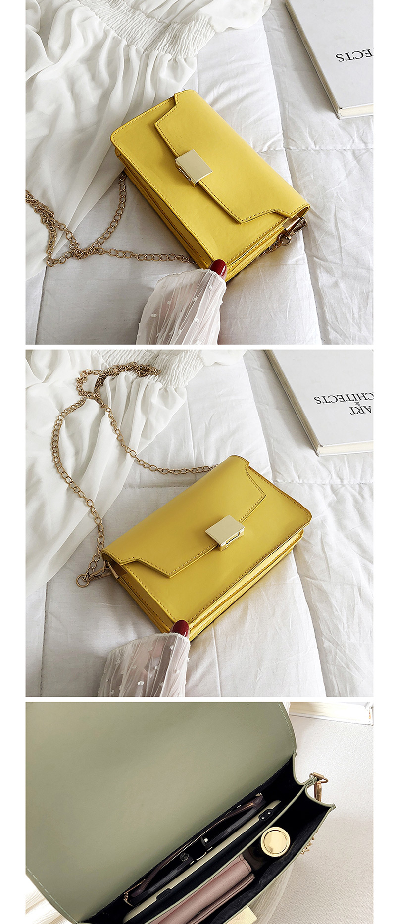  Yellow Chain Shoulder Bag,Messenger bags