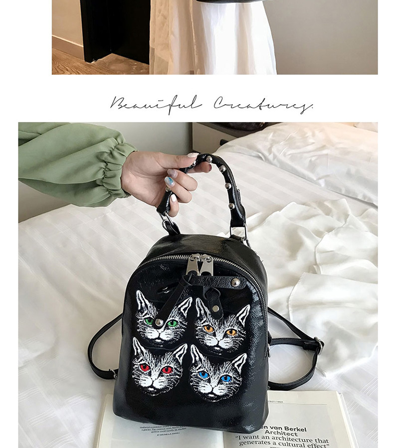  Black Cat Print Backpack,Backpack