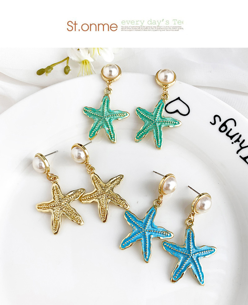  Blue Alloy Conch Starfish Stud Earrings,Drop Earrings