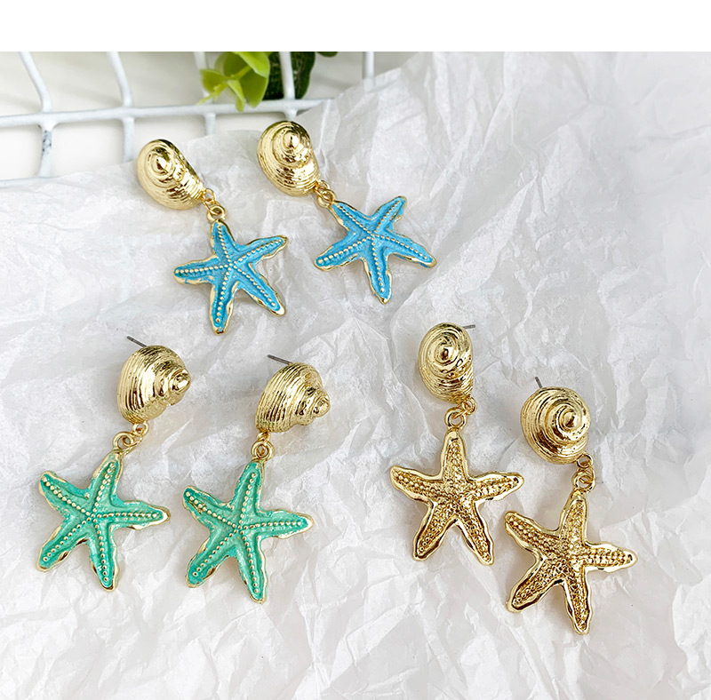  Blue Alloy Conch Starfish Stud Earrings,Drop Earrings