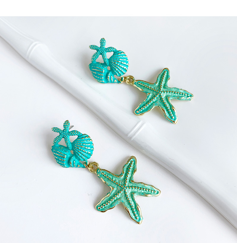 Blue Alloy Shell Starfish Earrings,Drop Earrings