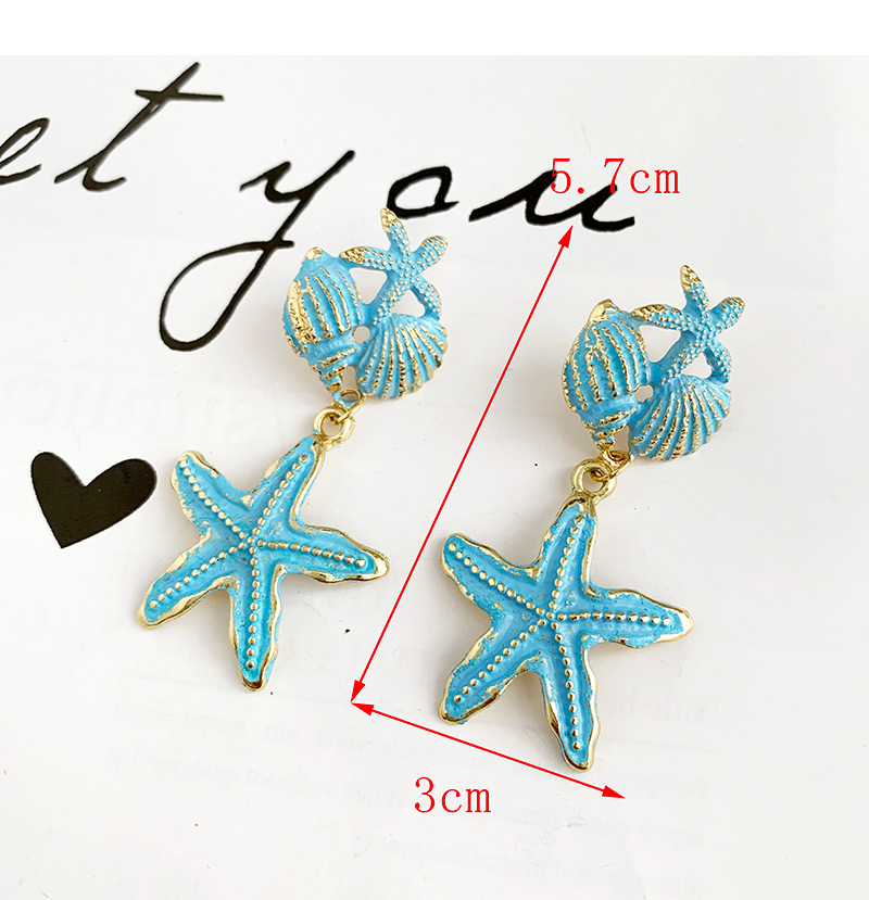  Blue Alloy Shell Starfish Earrings,Drop Earrings