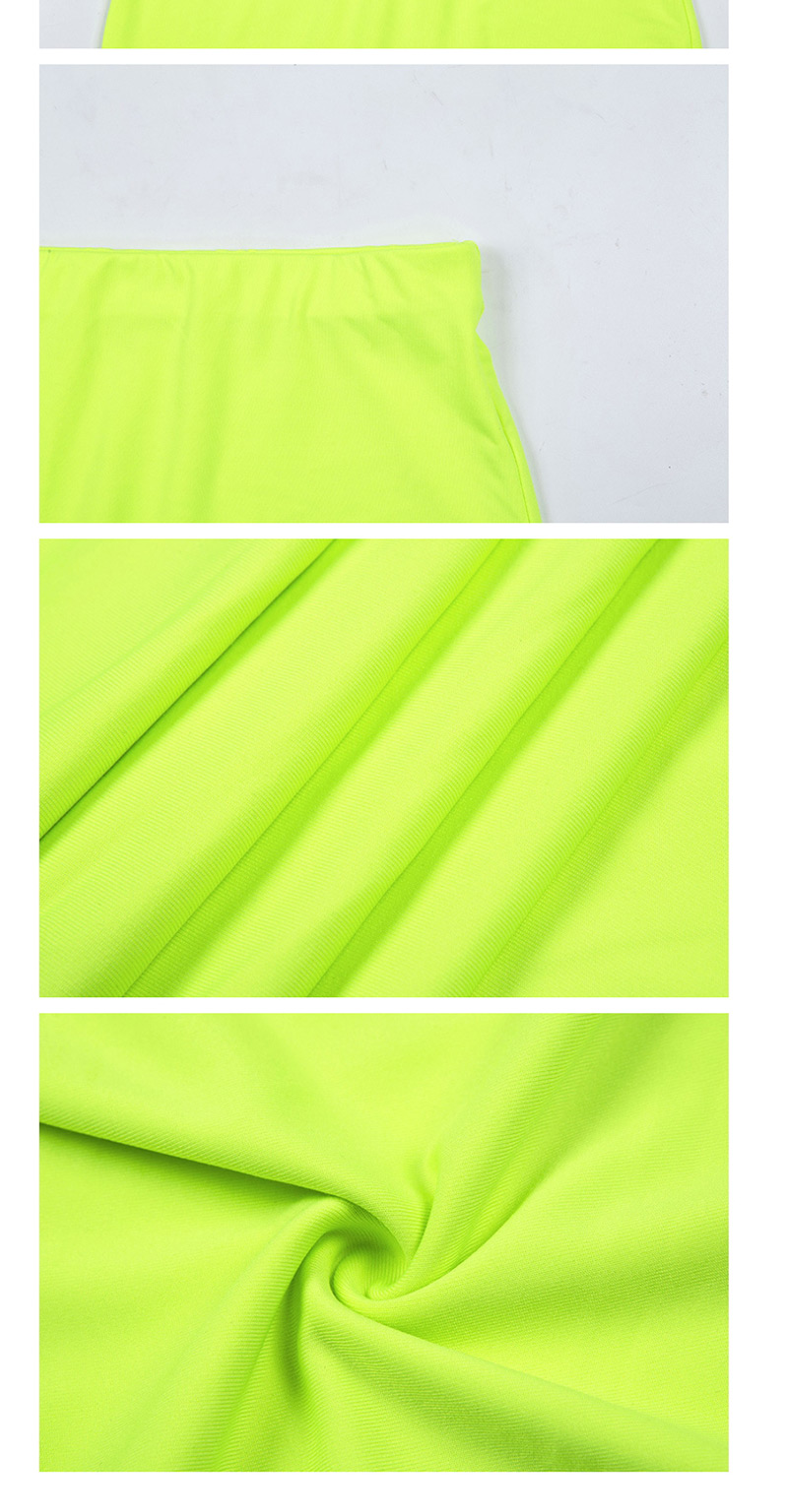 Fashion Fluorescent Yellow One Word Collar Exposed Umbilical Tube Top + High Waist Hip Skirt Suit,Tank Tops & Camis