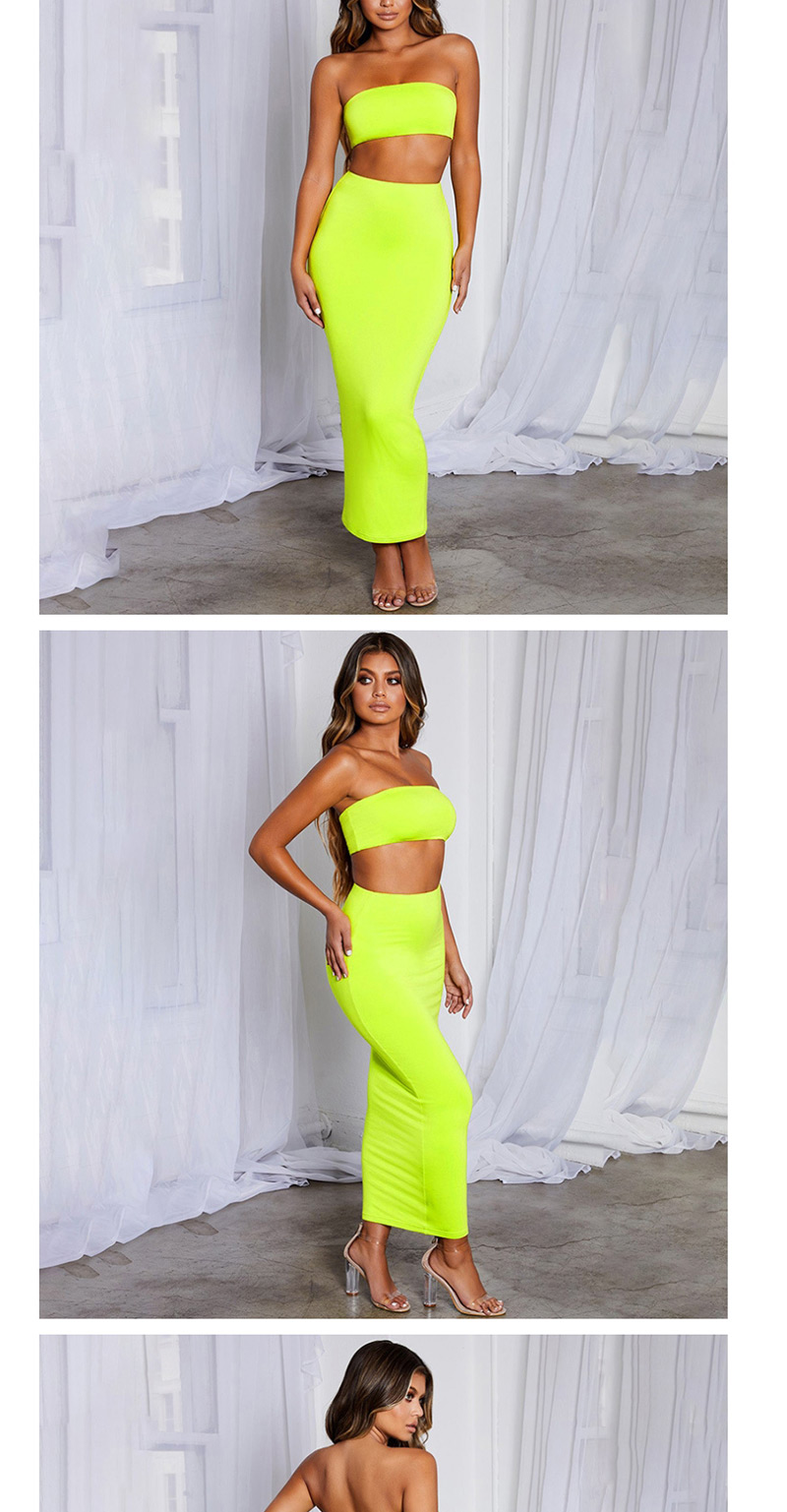 Fashion Orange One Word Collar Exposed Umbilical Tube Top + High Waist Hip Skirt Suit,Tank Tops & Camis
