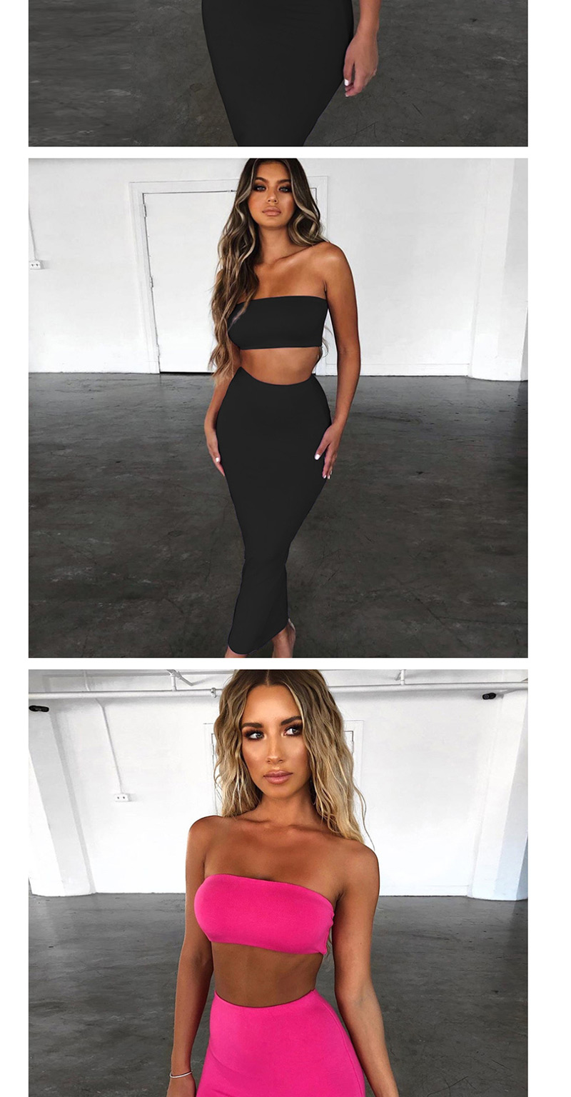 Fashion Black One Word Collar Exposed Umbilical Tube Top + High Waist Hip Skirt Suit,Tank Tops & Camis