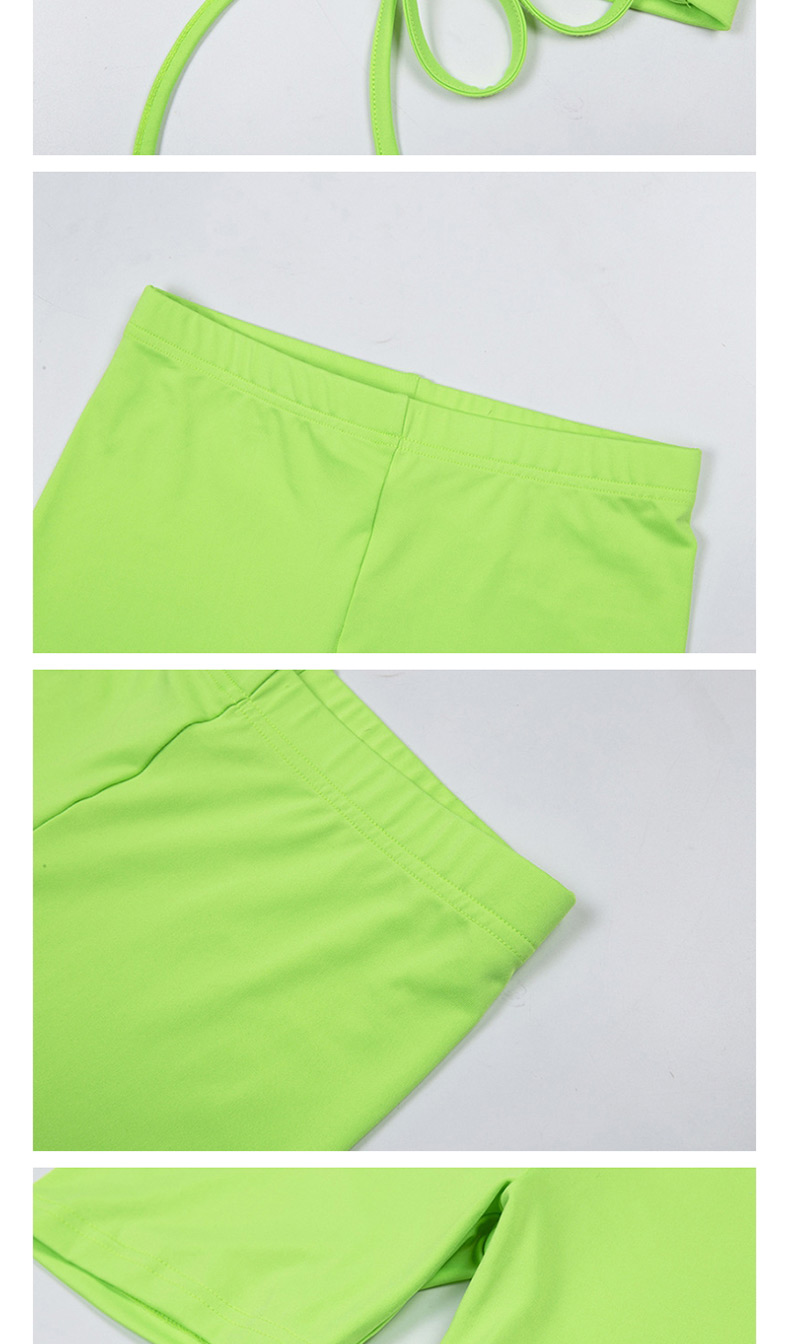 Fashion Fluorescent Yellow Halter Strap Vest + High Waist Five Pants Suit,Tank Tops & Camis