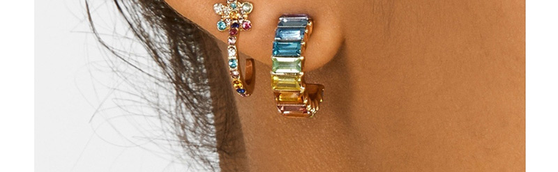 Fashion Color Alloy Geometry T Drill Crystal Gem C Stud Earrings,Hoop Earrings