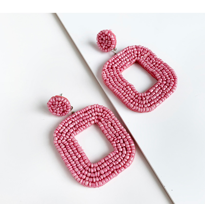 Fashion Pink Felt Cloth Rice Beads Square Earrings,Drop Earrings