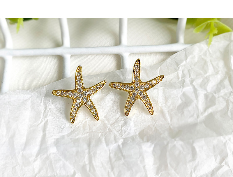Fashion Gold Copper Inlaid Zircon Starfish Earrings,Earrings