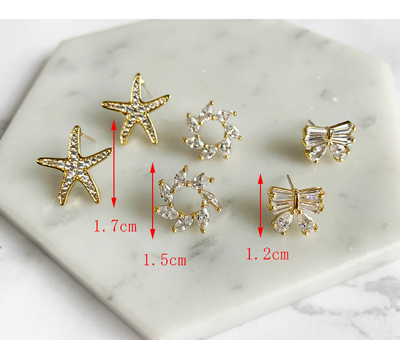 Fashion Gold Copper Inlaid Zircon Starfish Earrings,Earrings