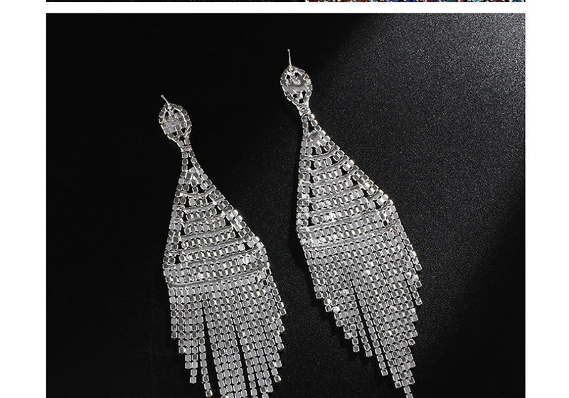 Fashion Gold + White Diamond Fringed Diamond Earrings,Drop Earrings