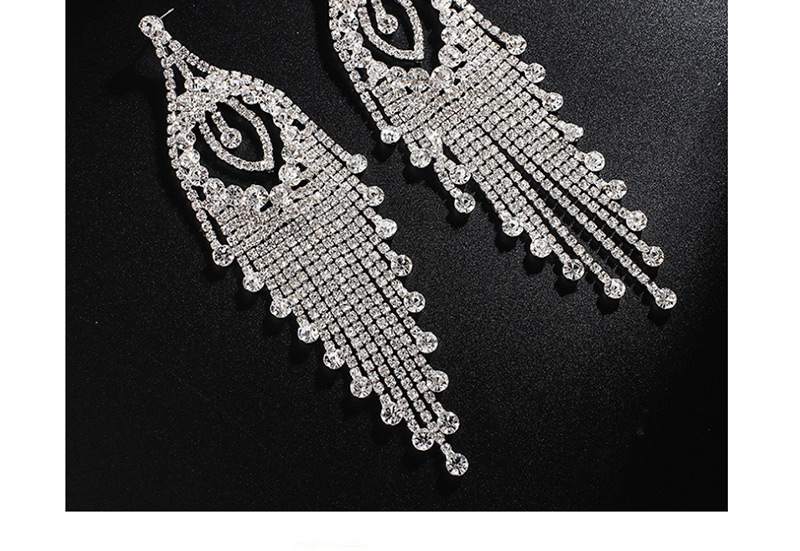 Fashion Gold + White Diamond Full Tassel Earrings,Drop Earrings