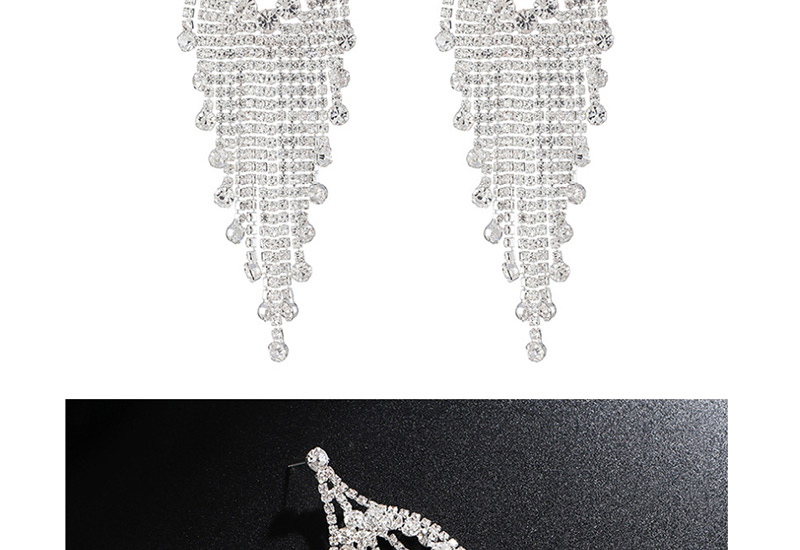 Fashion Gold + White Diamond Full Tassel Earrings,Drop Earrings