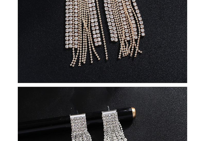 Fashion Gold + White Diamond Rhinestone Bead Chain Double Tassel Earrings,Drop Earrings