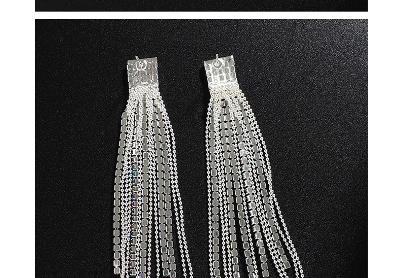 Fashion Gold + White Diamond Rhinestone Bead Chain Double Tassel Earrings,Drop Earrings