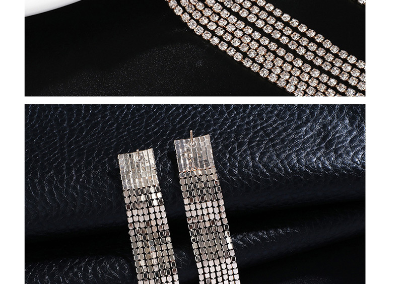 Fashion Gold + White Diamond Diamond Tassel Earrings,Drop Earrings