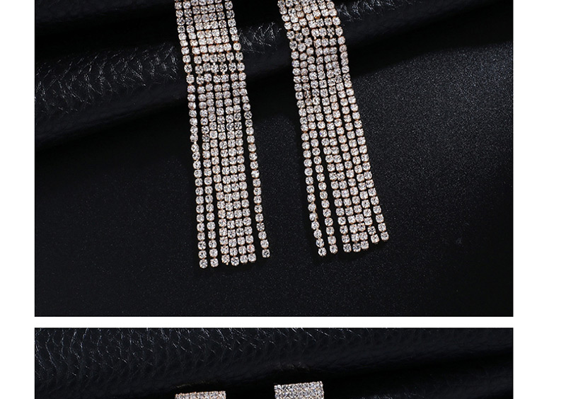 Fashion Gold + White Diamond Diamond Tassel Earrings,Drop Earrings