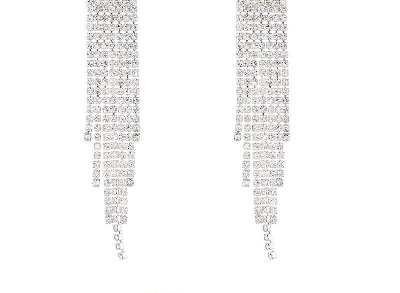 Fashion Gold + White Diamond Fringed Stud Earrings,Drop Earrings